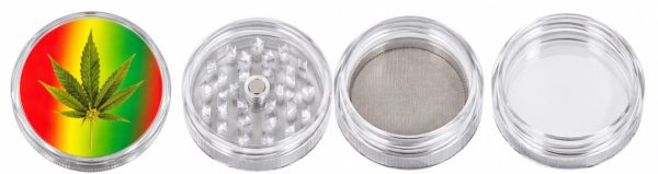 Grinder de 4 Piezas Transparente – Diseño Leaf Rasta 🌿🌈