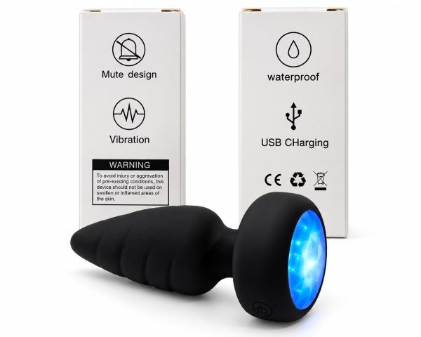 Plug Anal Vibrador Recargable Negro con Base LED de colores  🖤💙