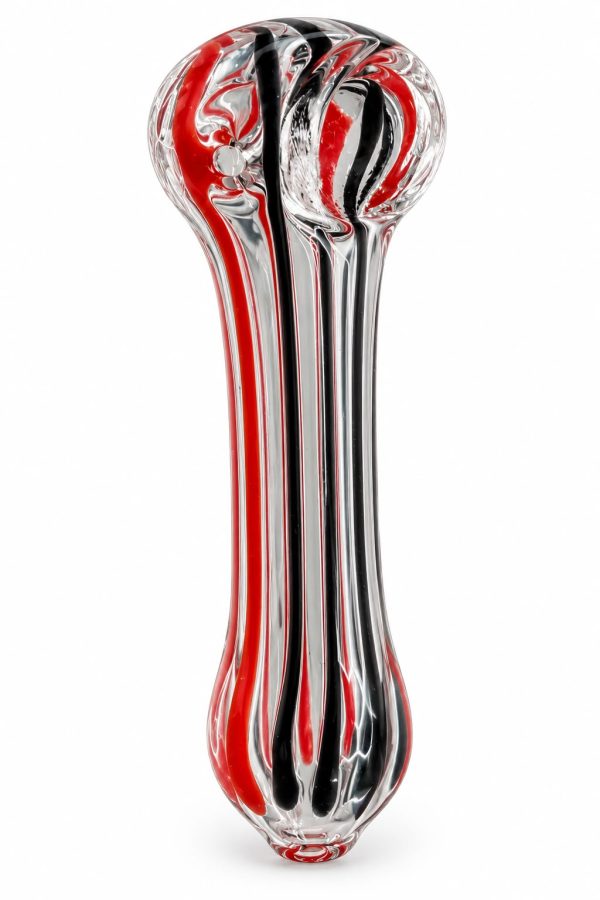 Pipa de vidrio artesanal rojo, negro y transparente – Robleto