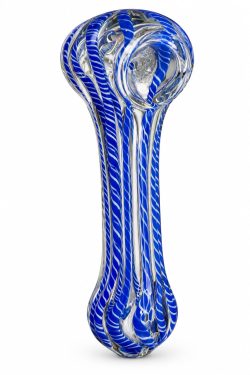 Pipa de vidrio transparente con espirales azules y blancas